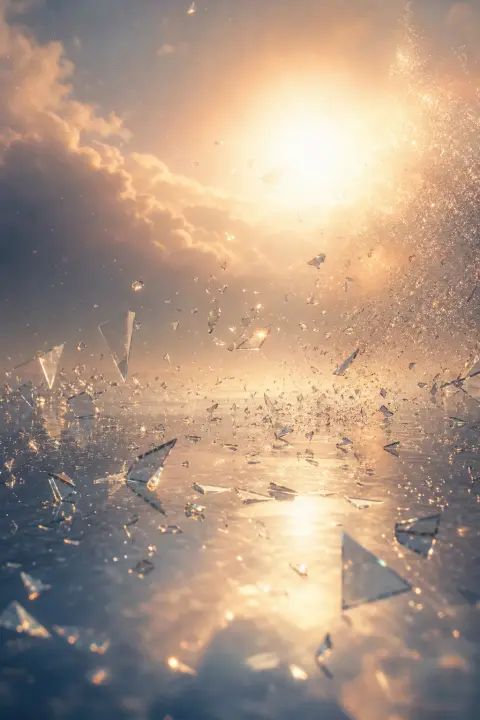 Moonlit fragments of burden scatter like shattered glass across silver-blue expanse, poop dream symbol of release