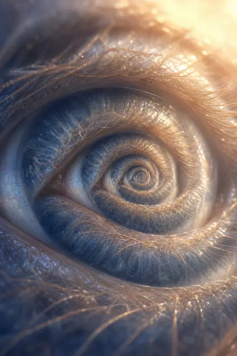Nested eyes receding infinitely inward, each breathing trapped light, prison symbol