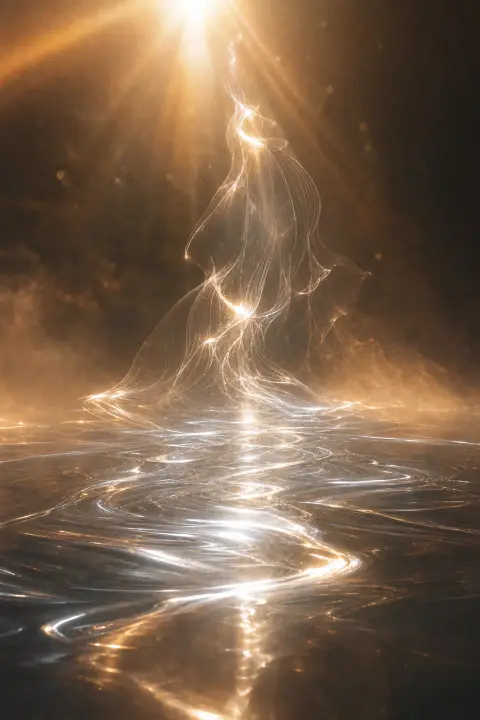 Silvery moonlight pools as liquid mercury, gathering into shape that dissolves and reforms, threads trembling upward in vomiting release