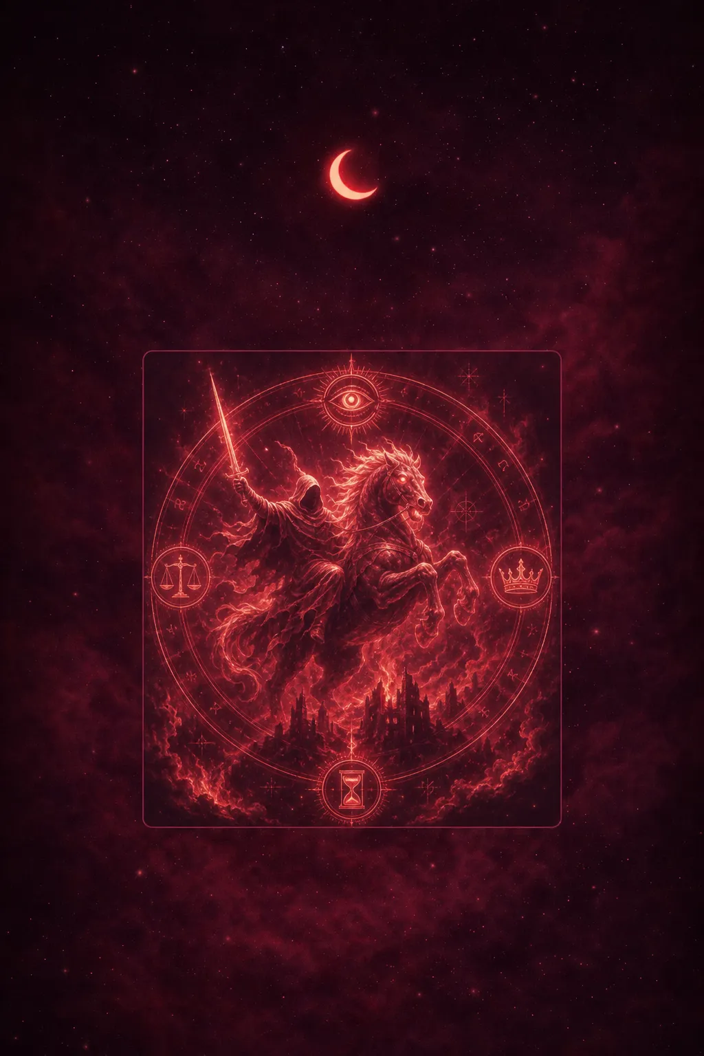 Zerstörte Landschaft unter düsterem Himmel mit Feuer und Chaos, die Apokalypse im Traum darstellt