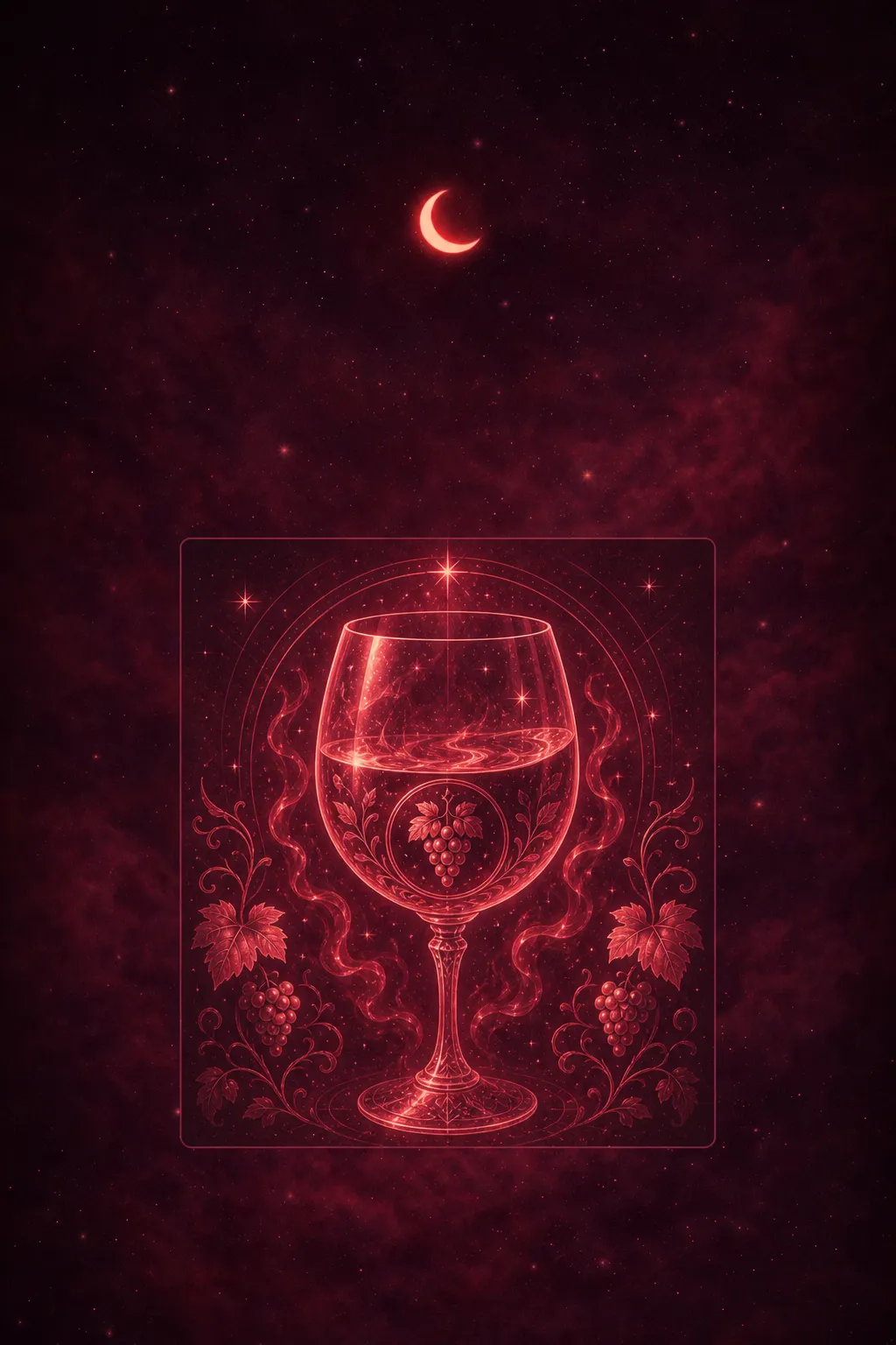 A goblet of deep red wine catching candlelight in a shadowed room, swirling with emotional depth and sensory richness