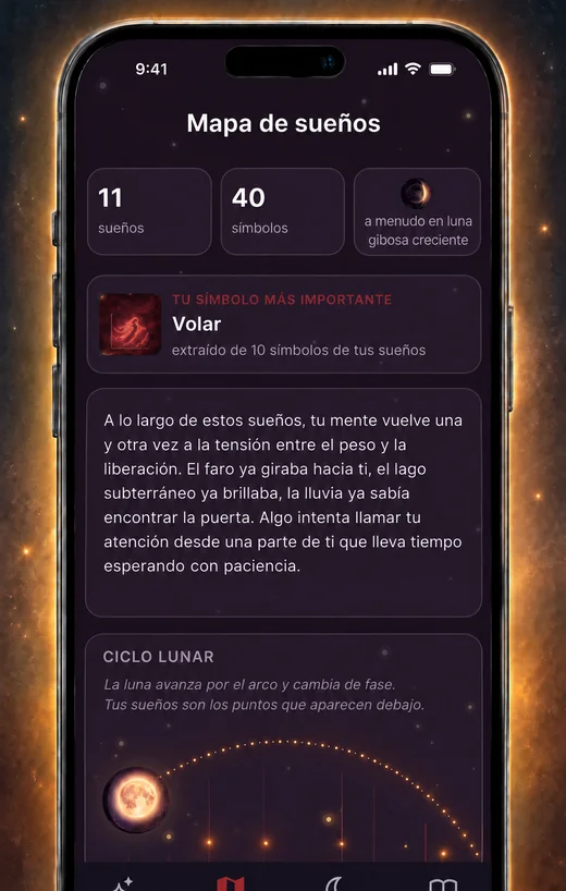 App Dream Book: el Mapa de sueños en pantalla, con tus sueños y la fase lunar