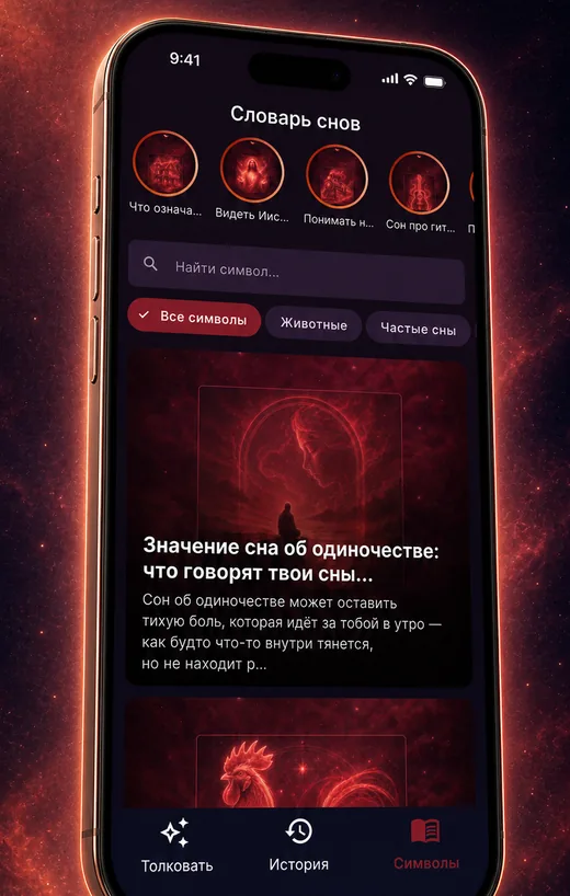 Dream Book app — searchable dream symbol dictionary screen