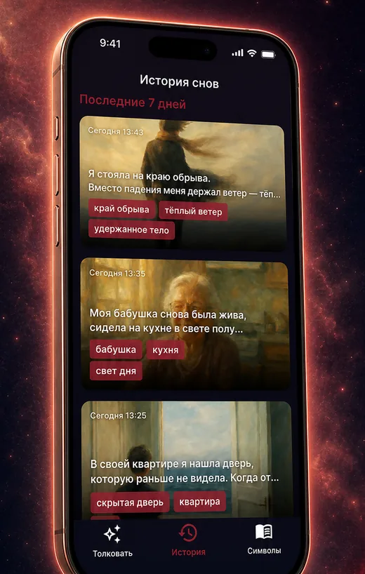 Dream Book app — personal intruder dream interpretation screen
